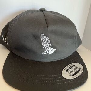 The Classics Gray Snapback Hat with White Skeleton Praying Hands Embroidery